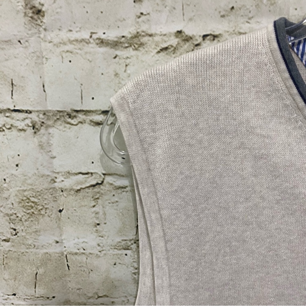 Tommy Hilfiger Beige Gray Cotton Heavy V Neck Sweater Vest - Picture 2 of 5
